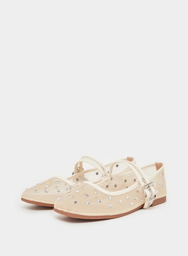 Styli Beige Polka Dot Embellished Ballerina - Image 2